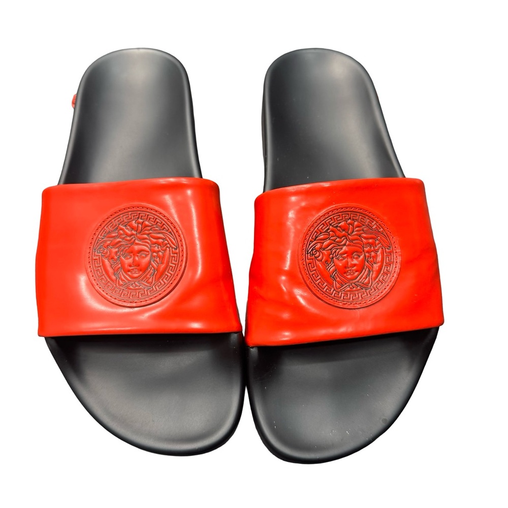 Versace Medusa Slides Womens EU39 Red Black Italy Luxury Sandals EUC